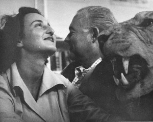 EH2841P nd. Ernest Hemingway and Adriana Ivancich with stuffed lion. Finca Vigia, San Francisco de Paula, Cuba. Copyright unknown in the Ernest Hemingway Collection at the John F. Kennedy Presidential Library and Museum, Boston.