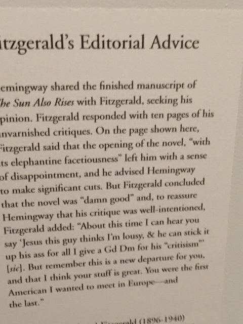 Fitzgerald's advice typed up so we can read it easily. Actual handwritten letter was in the display.