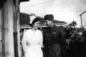  1918 Nurse Agnes von Kurowsky and American Red Cross volunteer Ernest Hemingway, Milan, Italy. Photograph in the Ernest Hemingway Photograph Collection, John F. Kennedy Presidential Library and Museum, Boston.